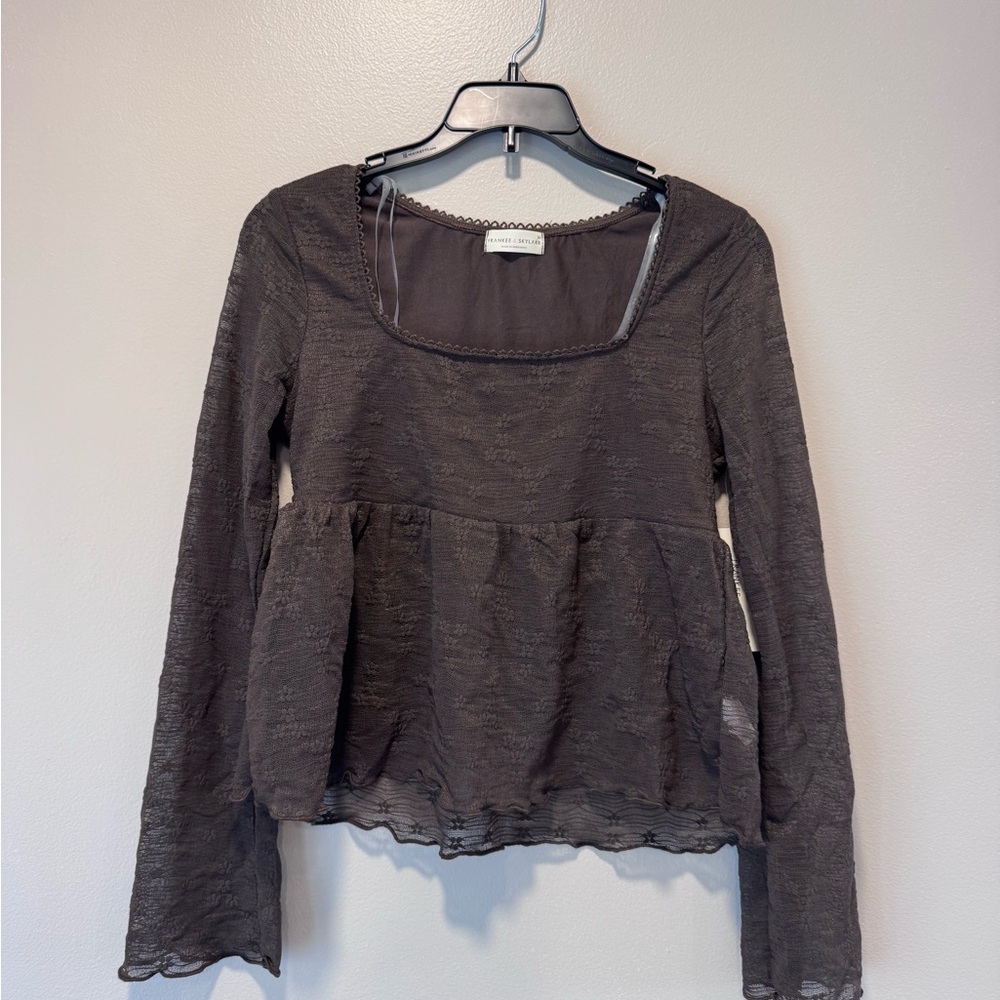 brown Textured baby doll Long-Sleeve Top